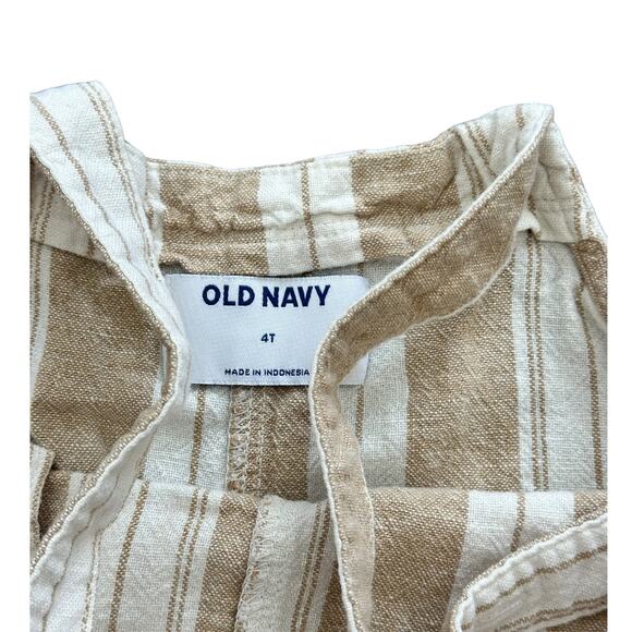 Old Navy Linen Neutral Stripe Pocket Romper Girls Size 4T - Picture 3 of 4
